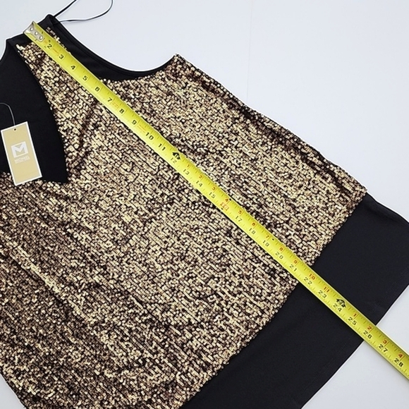 NWT Michael Kors Black Bronze Gold Sparkly Sequin Sleeveless V Neck Top Size L - Picture 8 of 9